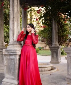 Reddish Maroon Sequin Details Maxi On Silk