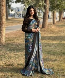 Stitched Printed Chiffon Saree