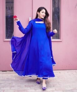 Blue Chiffon Maxi Duppatta With Silver Detailing