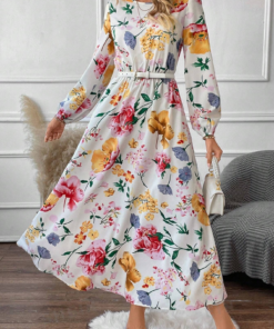 Women's Floral Print Lantern Sleeves Maxi