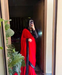 Red Chiffon Saree With Black Sequin Border