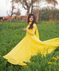 Lemon Chiffon Heavy Flare Maxi With Duppatta