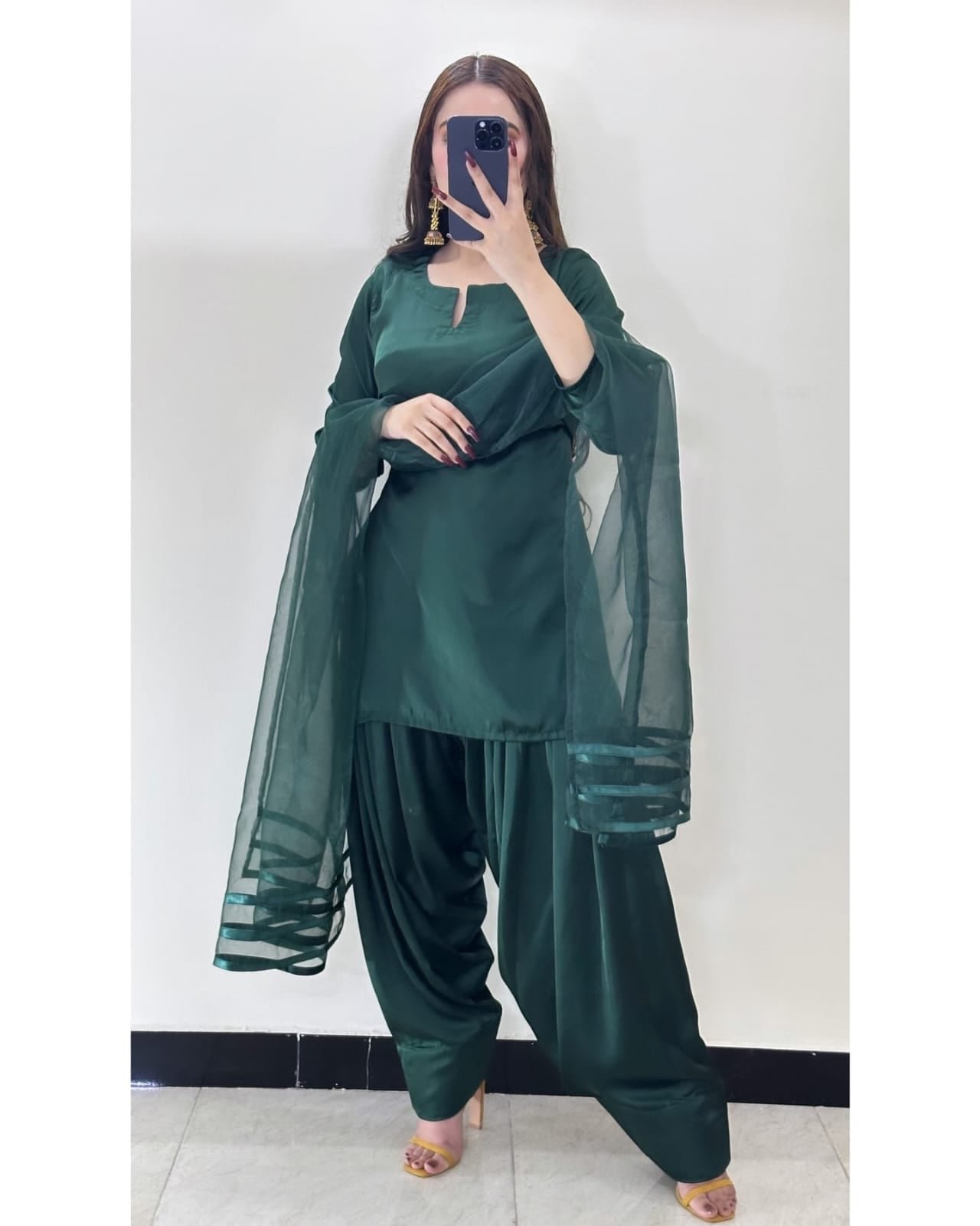 Women's Bottle Green Farshi Dress (03 Piece)
