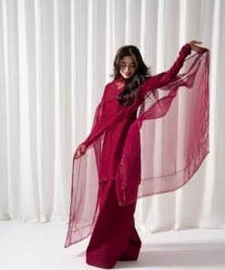 Blood Red Farshi Dress (03 Piece)