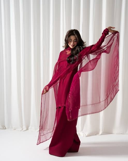Blood Red Farshi Dress (03 Piece)