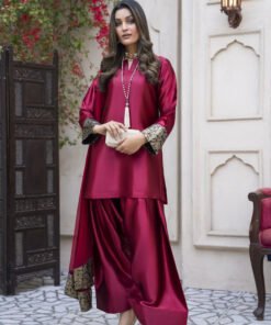 Women Maroon Fashionable Farshi Dress (03 Piece)