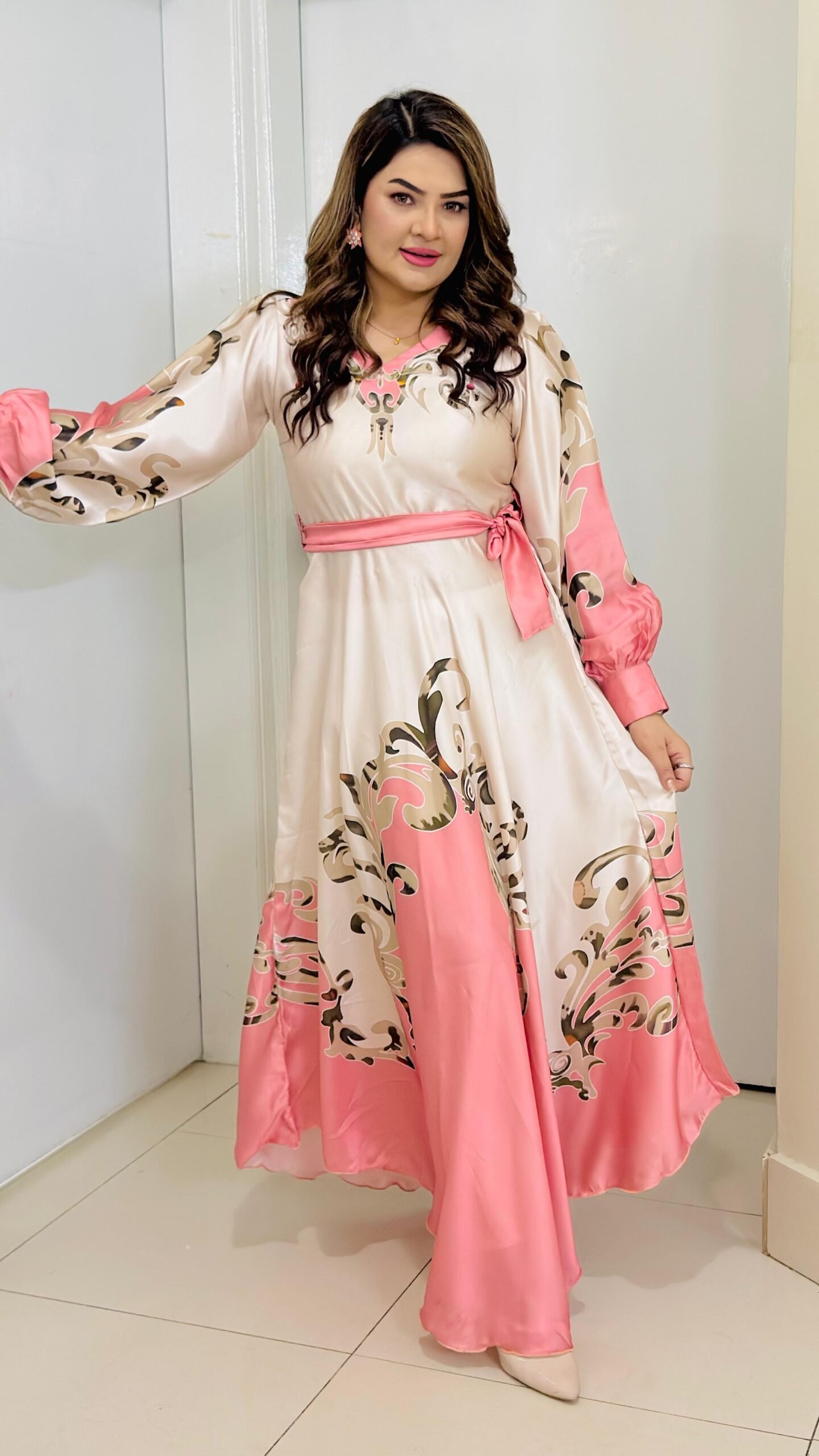 Peach Elegant Prints Maxi
