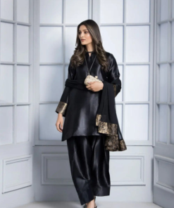 Women Black Fashionable Farshi Dress (03 Piece)