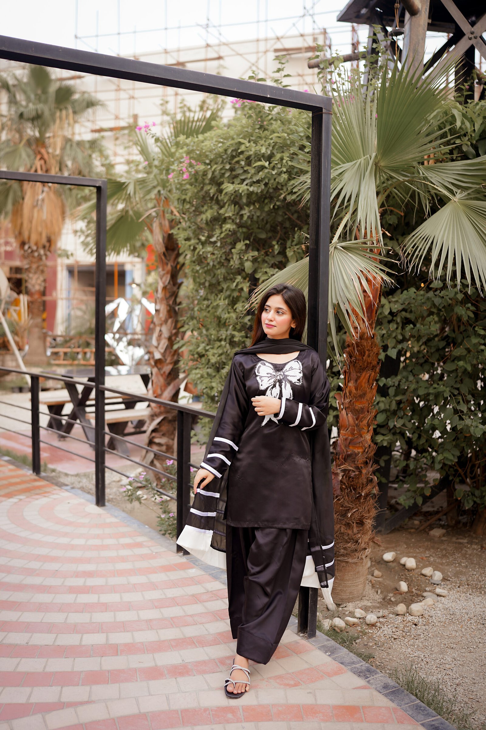 Black & White Bow Farshi Dress