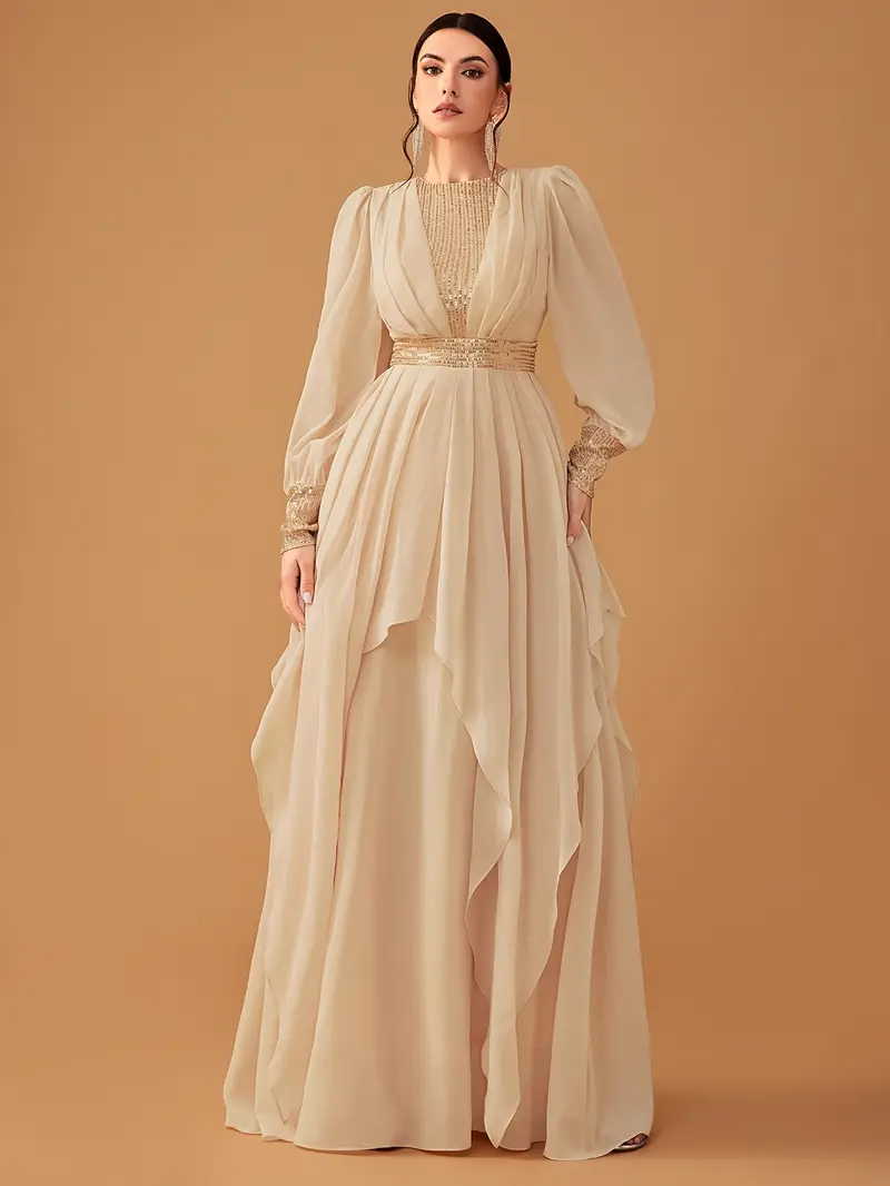 Golden Chiffon & Sequin Maxi