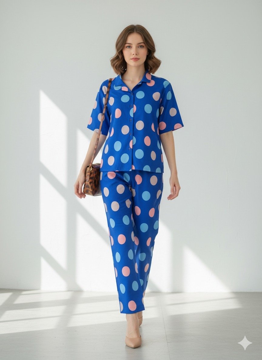 Blue Polka Solid Cord Set