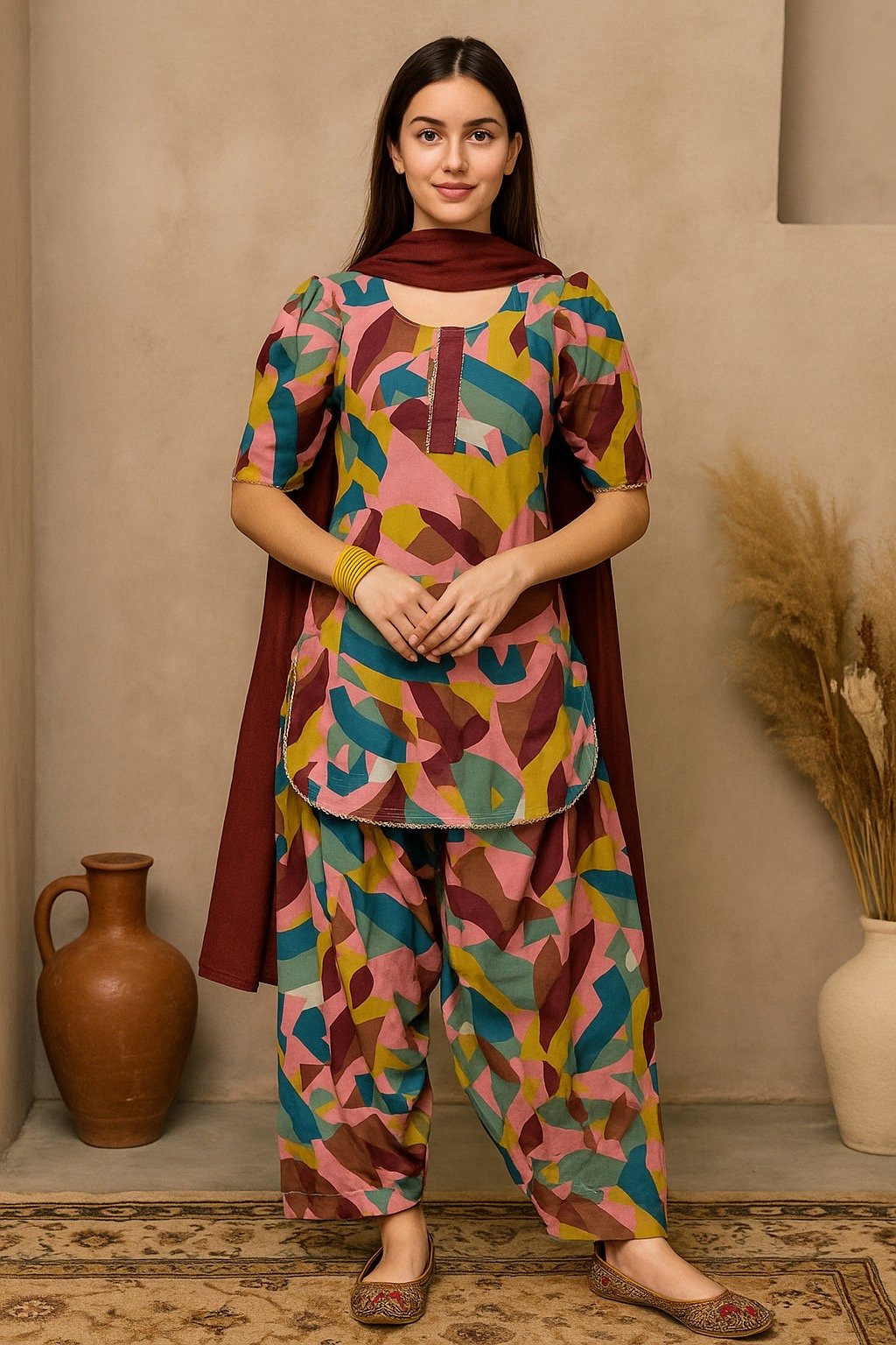 Multi Color Solid Farshi Set