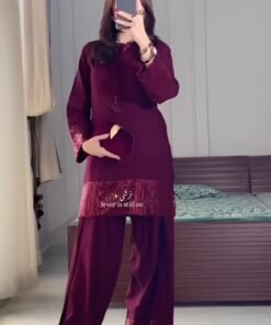 Women's Maroon Silk & Sequin Farshi Dress (02 Piece)