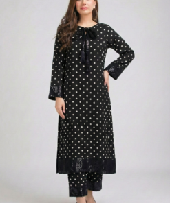 Women's Sparkle Black Polka Dot Dress (02 Piece)