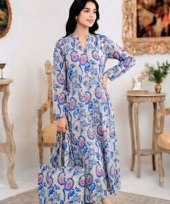 Women's Stylish Printed Maxi With Bag