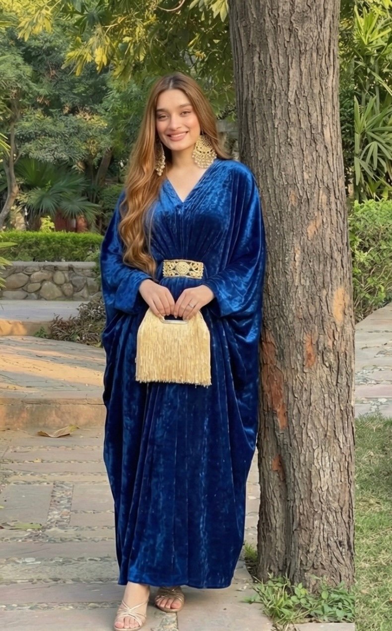 Women Blue Velvet Kaftan