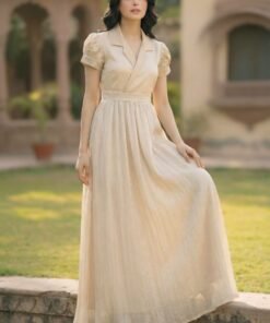 Beige Platted Coat Collar Style Maxi