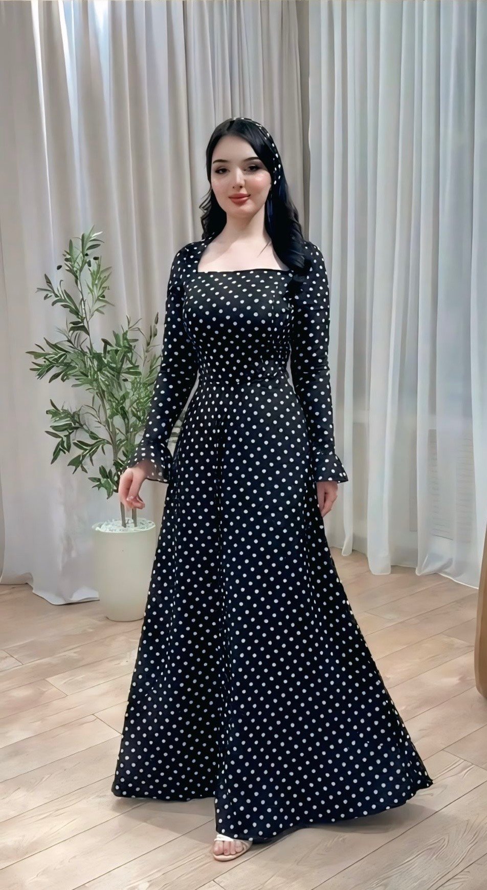 Black Polka Maxi With Headband