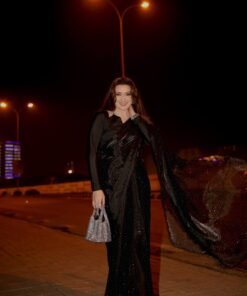 Black Sparkle Stiched Saree With Long Pallu