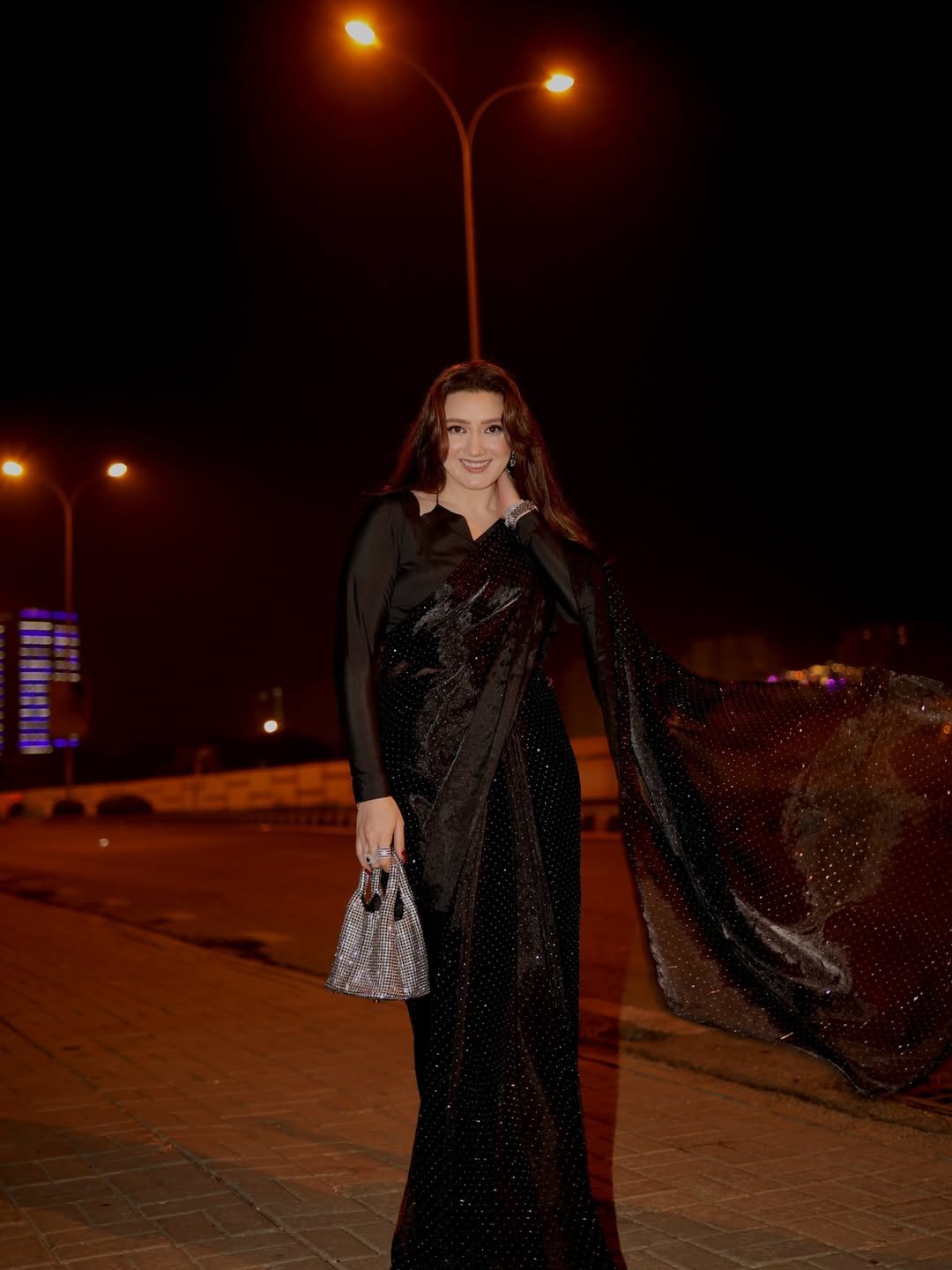 Black Sparkle Stiched Saree With Long Pallu