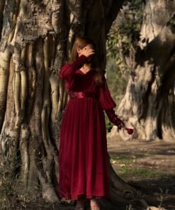 Maroon Neck Plated Sequin Cuff Maxi