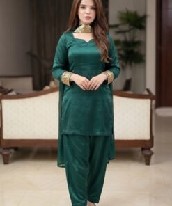 Bottle Green Dress With Gold Shimmer Touch