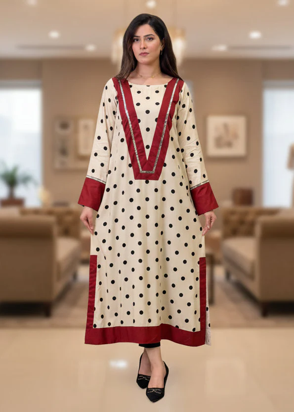 Polka Long Shirt With Red Detailing