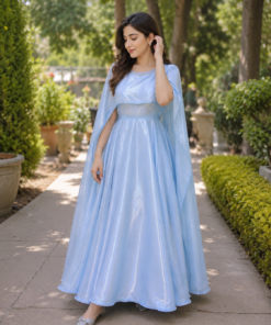 Stylish Ice Blue Maxi With Attached Duppatta