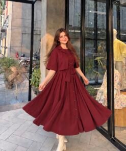 Maroon Button-Down Maxi with Cropped Jacket
